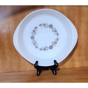 Pyr-o-rey Dynaware Brown Daisy Pie Plate 9" round tab handle Floral vine